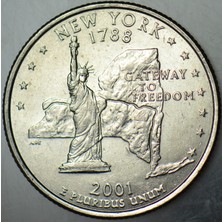 Banknoting Amerika Çeyrek Dolar 2001 D Eyaletler Serisi-New York-Özgürlük Anıtı.