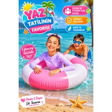 Medushop Pembe Beyaz Şişme Simit 91 cm Çocuk ve Yetişkin Deniz Havuz Yüzme Simidi Yazlık Plaj Simidi