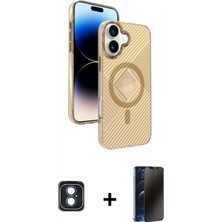Pileli Store Pilelistore™ iPhone 16 Kılıf Nova Modern Prime - Siyah 3D Antistatik Hayalet Cam Ekran Koruyucu + Pvd Metal Kamera Lens - Mı