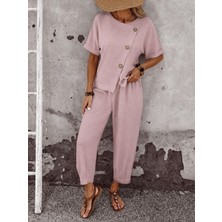 Gökyüzü Moda Kadın Kısa Kollu Kruvaze Yakalı Önden Asimetrik Kesım Detaylı Kısa Viskon Takım