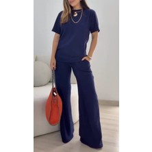 Alyn Wear Kadın Kısa Kollu Bisiklet Yaka Viskon Iki Iplik Bluz ve Pantolon Ikili Takım