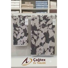 Çağtex % Pamuk 2 Li Extra Yumuşak Antrasit Yaprak Desen Banyo Havlusu Seti