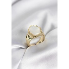 Almira Butik Mey Ithalat® Gold Renk Beyaz Taşlı Vintage Kadın Yüzük