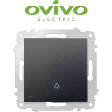 Pileli Store Metalik Siyah Zil Butonu Light Çerçevesiz Grano - Priz ve Anahtar Için Uyumlu Çerçeve