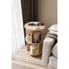Montessori 360° Mdflam 2 Raflı Dekoratif Döner Kitaplık - Atlantik Çam- 71X45 Dekoratif Düzenleyici ve Organizer