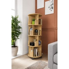 Nifi Art 360° Mdflam 4 Raflı Dekoratif Döner Kitaplık - Atlantik Çam- 133X45 Dekoratif Düzenleyici ve Organizer