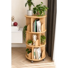 Nifi Art 360° Mdflam 3 Raflı Dekoratif Döner Kitaplık - Atlantik Çam- 103X45 Dekoratif Düzenleyici ve Organizer