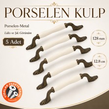 Badem10 (5 Adet) Milena Porselen Krem Antik Sarı Kulp 128 mm 12.8 cm Mobilya Çekmece Dolap Kapak Kulb Kulpu