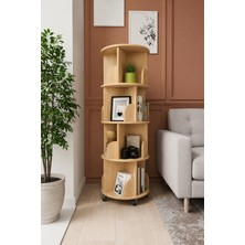 Zeo Wood Design 360° Mdflam 4 Raflı Dekoratif Döner Kitaplık - Atlantik Çam- 133X45 Dekoratif Düzenleyici ve Organizer