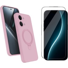 Tekno Grup Xiaomi Poco X8 Pro Max Kılıf M-Safe Şarj Özellikli Standlı Samara Kapak-Pembe + Cam Ekran Koruyucu