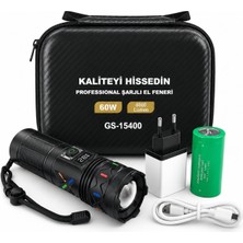 Badem10 Şarjlı Koruma Çantalı Alüminyum Gövde 60W 6000 Lümen Ultra Güçlü Işıklı El Feneri El Lambası