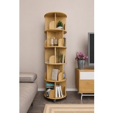 Zeo Wood Design 360° Mdflam 5 Raflı Dekoratif Döner Kitaplık - Atlantik Çam- 166X45 Dekoratif Düzenleyici ve Organizer Ayarlanabilir