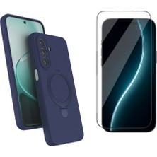 Tekno Grup Samsung Galaxy A27 Kılıf M-Safe Şarj Özellikli Standlı Samara Kapak-Lacivert + Cam Ekran Koruyucu