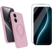 Tekno Grup Xiaomi Poco X8 Pro Kılıf M-Safe Şarj Özellikli Standlı Samara Kapak-Pembe + Cam Ekran Koruyucu