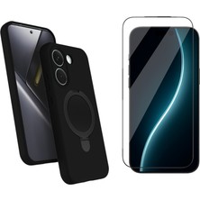Tekno Grup Xiaomi Poco X8 Pro Kılıf M-Safe Şarj Özellikli Standlı Samara Kapak-Siyah + Cam Ekran Koruyucu