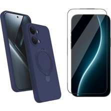 Tekno Grup Xiaomi Poco X8 Pro Max Kılıf M-Safe Şarj Özellikli Standlı Samara Kapak-Lacivert + Cam Ekran Koruyucu