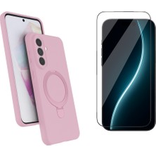 Tekno Grup Samsung Galaxy A57 Kılıf M-Safe Şarj Özellikli Standlı Samara Kapak-Pembe + Cam Ekran Koruyucu