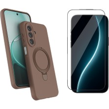 Tekno Grup Samsung Galaxy A27 Kılıf M-Safe Şarj Özellikli Standlı Samara Kapak-Desert Gold + Cam Ekran Koruyucu
