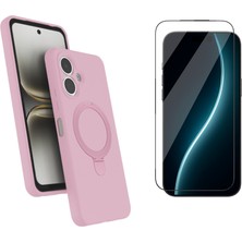 Tekno Grup Tecno Spark Go 2 Kılıf M-Safe Şarj Özellikli Standlı Samara Kapak-Pembe + Cam Ekran Koruyucu