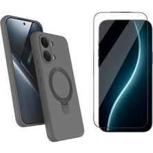 Tekno Grup Xiaomi Poco X8 Pro Max Kılıf M-Safe Şarj Özellikli Standlı Samara Kapak-Titanyum-Gri + Cam Ekran Koruyucu