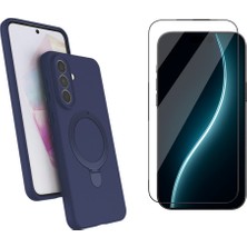 Tekno Grup Samsung Galaxy A57 Kılıf M-Safe Şarj Özellikli Standlı Samara Kapak-Lacivert + Cam Ekran Koruyucu