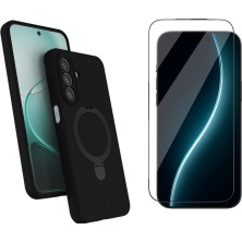Tekno Grup Samsung Galaxy A27 Kılıf M-Safe Şarj Özellikli Standlı Samara Kapak-Siyah + Cam Ekran Koruyucu