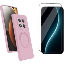 Tekno Grup Xiaomi Redmi Note 15 4g Kılıf M-Safe Şarj Özellikli Standlı Samara Kapak-Pembe + Cam Ekran Koruyucu