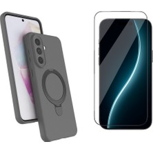 Tekno Grup Samsung Galaxy A57 Kılıf M-Safe Şarj Özellikli Standlı Samara Kapak-Titanyum-Gri + Cam Ekran Koruyucu