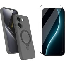 Tekno Grup Xiaomi Poco X8 Pro Kılıf M-Safe Şarj Özellikli Standlı Samara Kapak-Titanyum-Gri + Cam Ekran Koruyucu