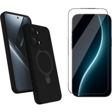 Tekno Grup Xiaomi Poco X8 Pro Max Kılıf M-Safe Şarj Özellikli Standlı Samara Kapak-Siyah + Cam Ekran Koruyucu