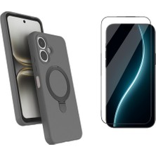 Tekno Grup Tecno Spark Go 2 Kılıf M-Safe Şarj Özellikli Standlı Samara Kapak-Titanyum-Gri + Cam Ekran Koruyucu