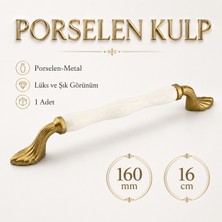 Badem10 Myras Porselen Mat Altın Kulp 160 mm 16 cm Mobilya Çekmece Dolabı Dolap Kapak Kulplar Kulb Kulpu