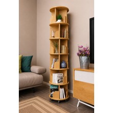 Zeo Wood Design 360° Mdflam 6 Raflı Dekoratif Döner Kitaplık - Atlantik Çam- 196X45 Dekoratif Düzenleyici ve Organizer