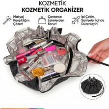 Nurimo Büzgülü Makyaj Çantası ve Kozmetik Düzenleyici - Pratik Ipli Yuvarlak Kese