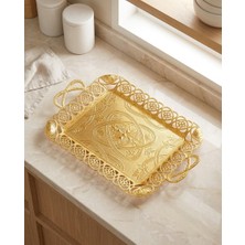 Fair Home Eksen Büyük Boy Gold Renk Metal Dikdörtgen Tepsi