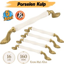 Badem10 (5 Adet) Myras Porselen Mat Altın Kulp 160 mm 16 cm Mobilya Çekmece Dolap Kapak Kulplar Kulb Kulp
