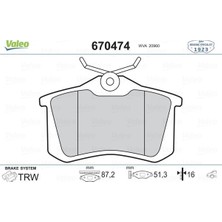 Valeo Almparca Arka Balata Fluence-Megane II-III-P207-P308-P307-PARTNER-BERLINGO-C2-C3-C4-CROSSLAND- Bora-Passat 97 Golf Iv-V-Polo 87X52.9X17