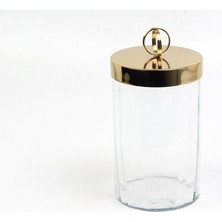 Lamedore Halka Kulplu Optik Cam Gold Kapaklı Orta Boy Kavanoz 13,5X13,5X25,5 cm – Dekoratif Saklama Kavanozu