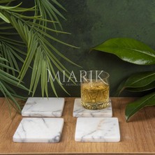 Miarik Design Mermer Bardak Altlığı 4'lü Kare Leylak Renk Pırınç Gold Kus Aksesuarlı