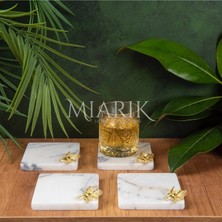Miarik Design Mermer Bardak Altlığı 4'lü Kare Leylak Renk Pırınç Gold Arı Aksesuarlı