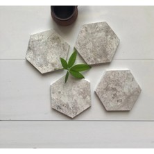 Miarik Design Mermer Bardak Altlığı 4'lü Altıgen Grı Renk