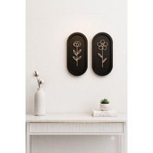 Numa Concept Salon Ofis Ve Antre İçin Minimalist Çizgisel Çiçek Temalı 2'li Lüks Duvar Dekoru (Mdf & Aynalı Pleksi)