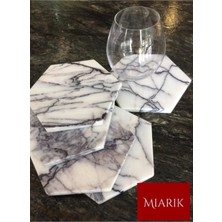 Miarik Design 6 Gen Beyaz Leylak Gerçek Mermer Bardak Altlığı