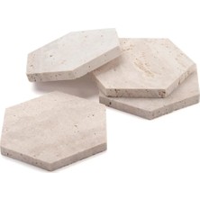 Miarik Design Mermer Bardak Altlığı 4'lü Traverten Altigen