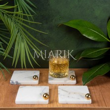 Miarik Design Mermer Bardak Altlığı 4'lü Kare Leylak Renk Pırınç Gold Top Aksesuarlı