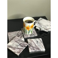 Miarik Design Mermer Bardak Altlığı 4'lü Kare Leylak Damarlı Renk