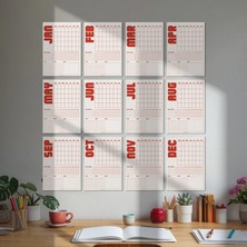 Bi'aldım Tarihsiz Aylık Planlayıcı Takvim, Kırmızı Retro Organizer Planlayıcı