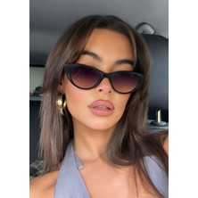 SUN PEARL Sunset Kadın Cat Eye Güneş Gözlüğü Siyah Çerçeve Kahverengi Degrade UV400 Korumalı Şık Tasarım