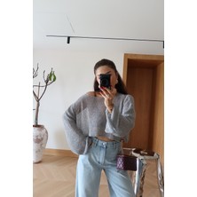Özge Özgenç Pullu Merserize Crop Bluz
