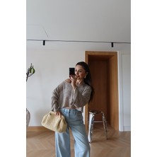Özge Özgenç Pullu Merserize Crop Bluz